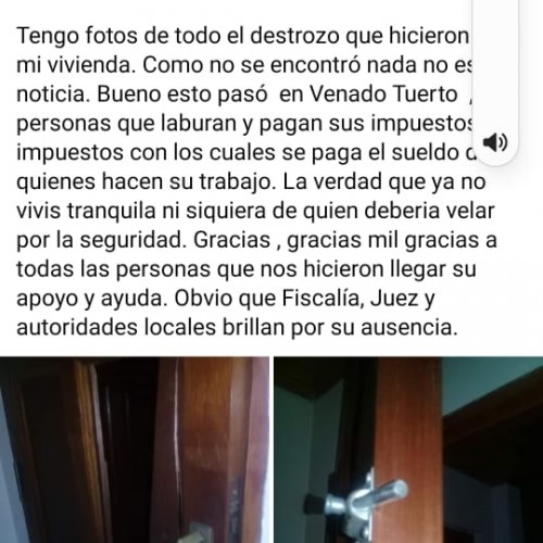 VECINA DENUNCIÒ QUE SUFRIÒ UN ALLANAMIENTO EQUIVOCADO Y LE DESTROZARON LA PUERTA